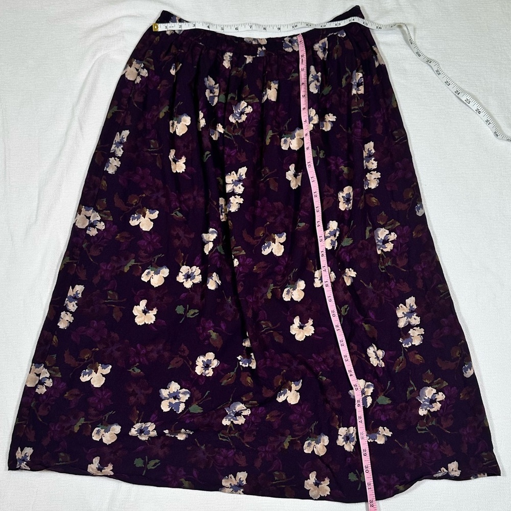Vintage Positive Attitude Floral Purple White Midi A Line Skirt Cottage Large 10 - Picture 4 of 5